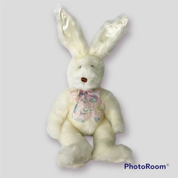 Vintage 1999 Kids of America Corp White Easter Bunny Rabbit 18" Plush Easter Bow - Picture 1 of 15
